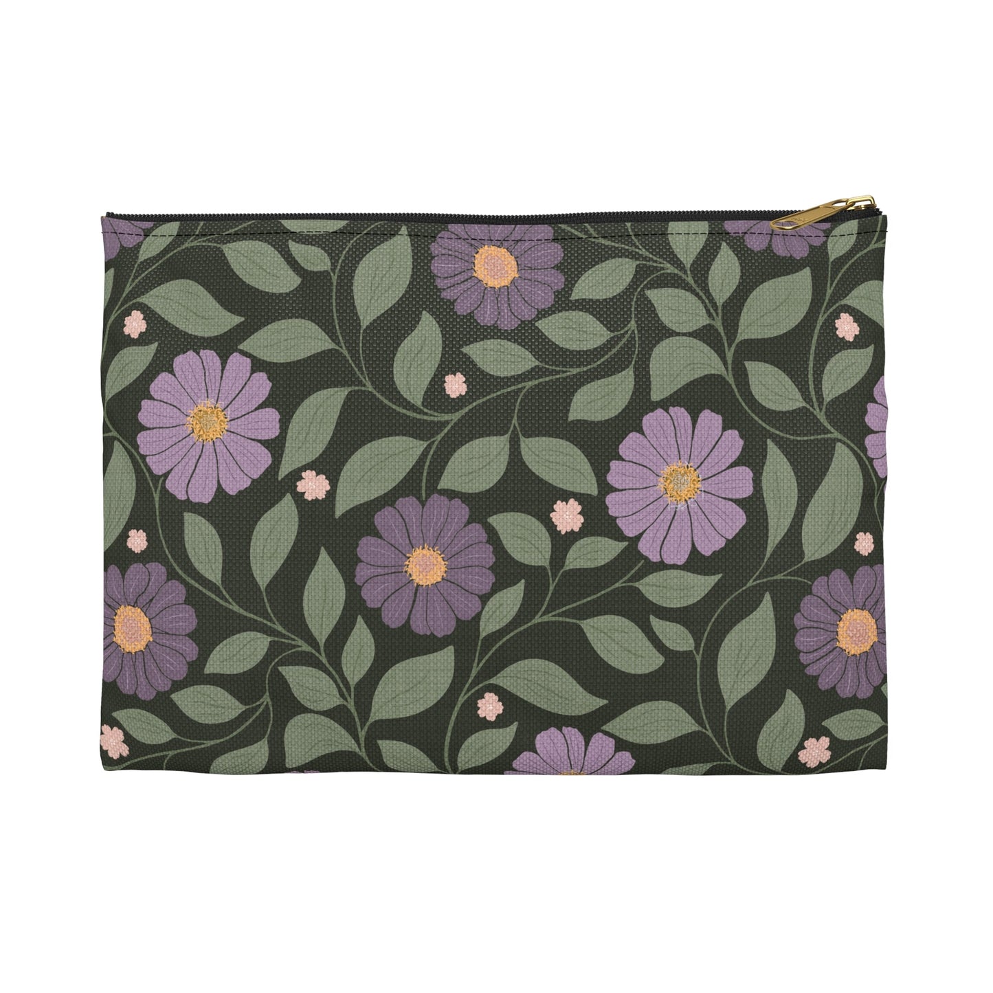 Whisper Song Floral Accessory Zipper Pouch with hand - drawn artwork - Flourish Moon Studio