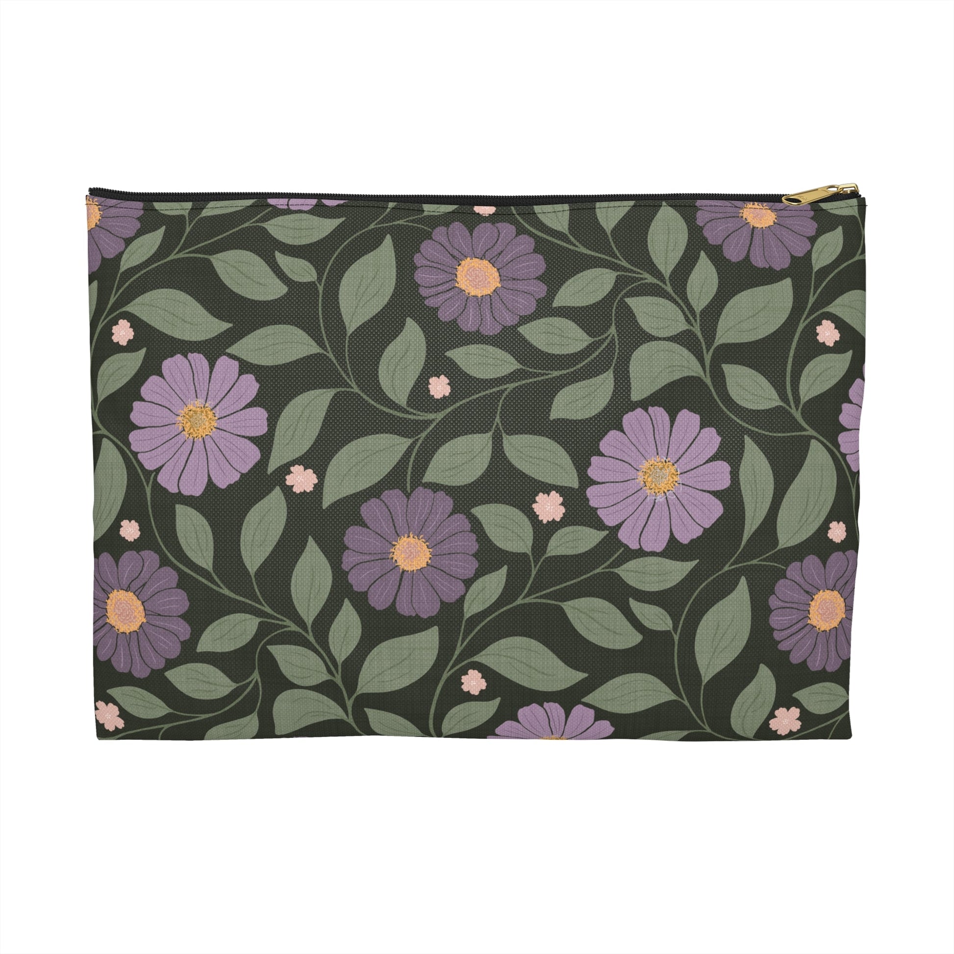 Whisper Song Floral Accessory Zipper Pouch with hand - drawn artwork - Flourish Moon Studio