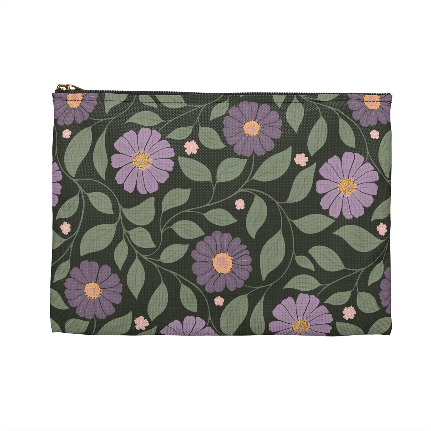 Whisper Song Floral Accessory Zipper Pouch with hand - drawn artwork - Flourish Moon Studio