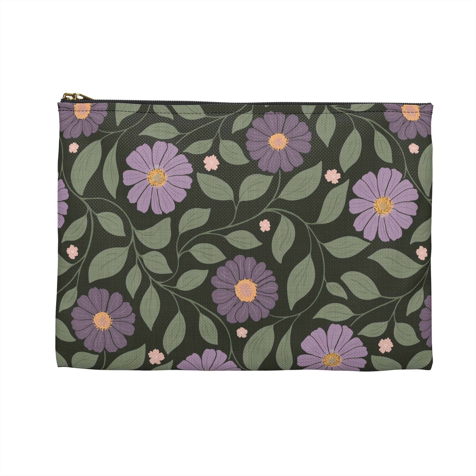 Whisper Song Floral Accessory Zipper Pouch with hand - drawn artwork - Flourish Moon Studio