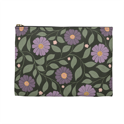 Whisper Song Floral Accessory Zipper Pouch with hand - drawn artwork - Flourish Moon Studio
