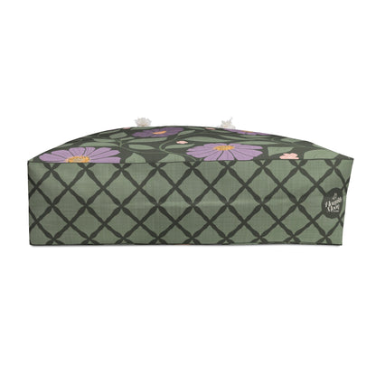Whisper Song Floral Weekender Bag with hand - drawn artwork - Flourish Moon Studio