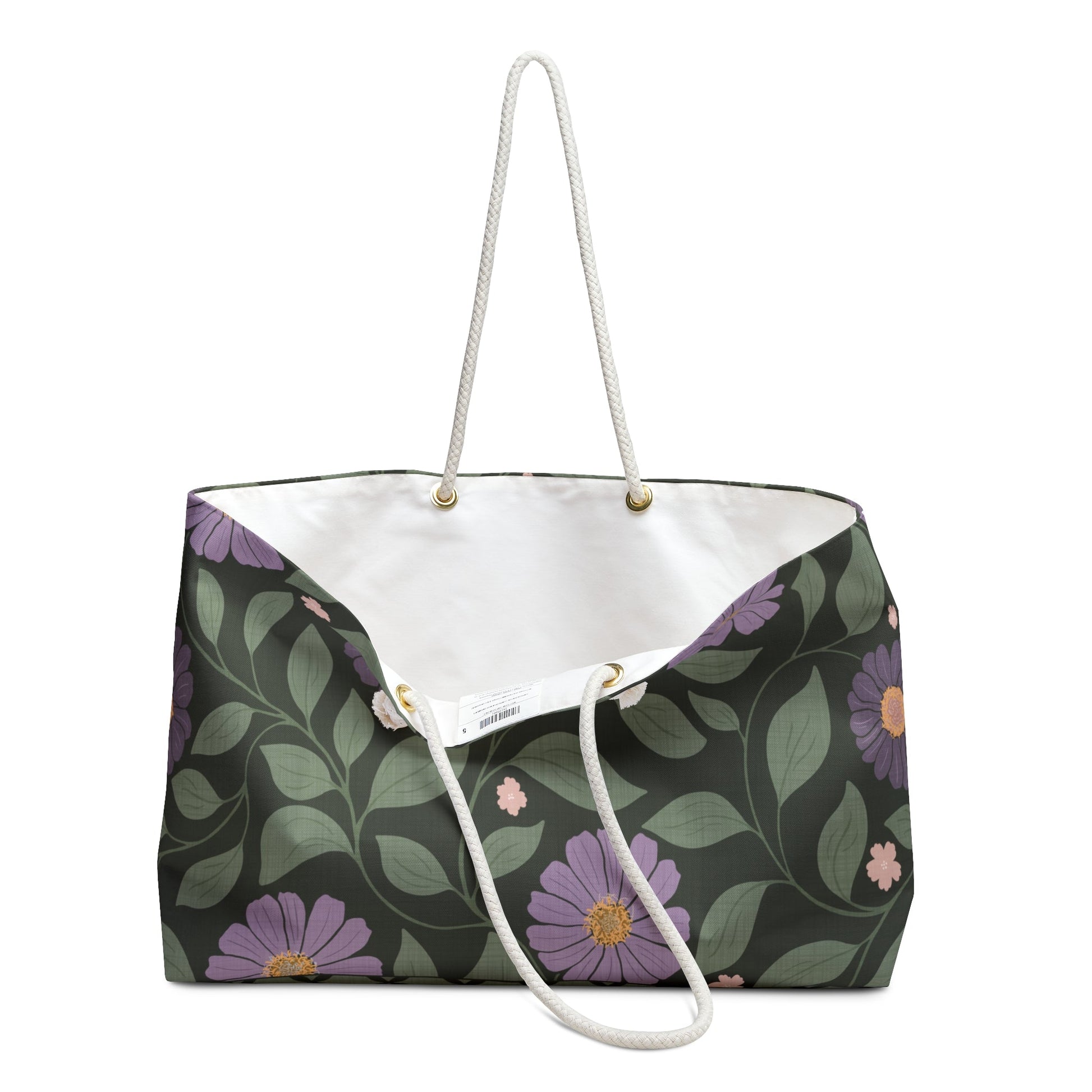 Whisper Song Floral Weekender Bag with hand - drawn artwork - Flourish Moon Studio