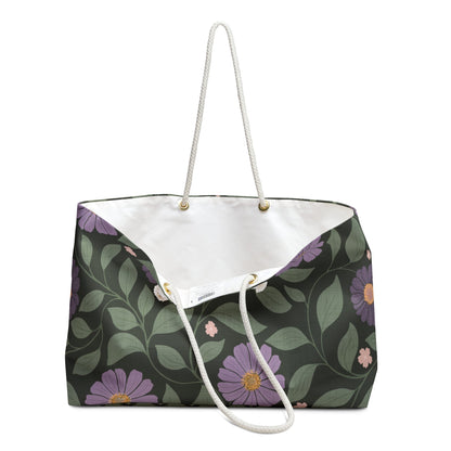 Whisper Song Floral Weekender Bag with hand - drawn artwork - Flourish Moon Studio