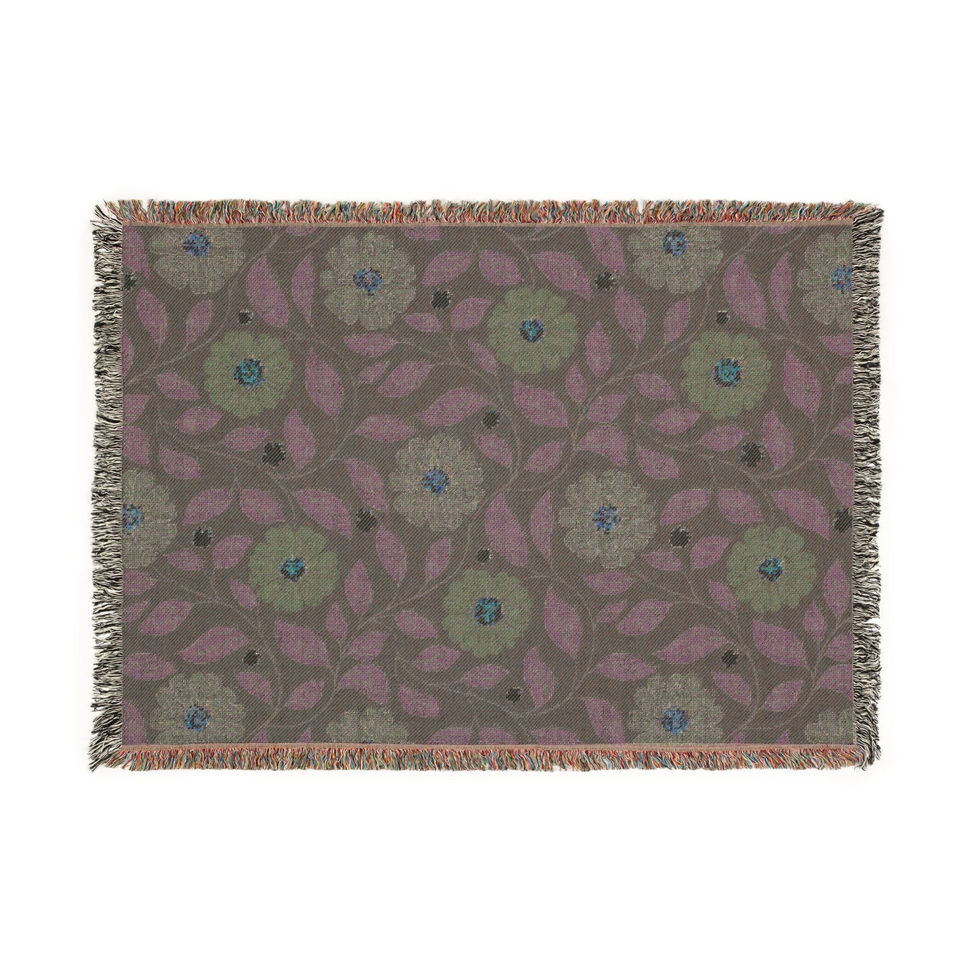 Whisper Song Floral Woven Blanket with hand - drawn artwork - Flourish Moon Studio