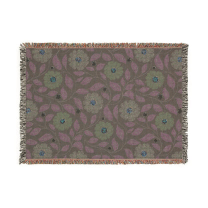 Whisper Song Floral Woven Blanket with hand - drawn artwork - Flourish Moon Studio