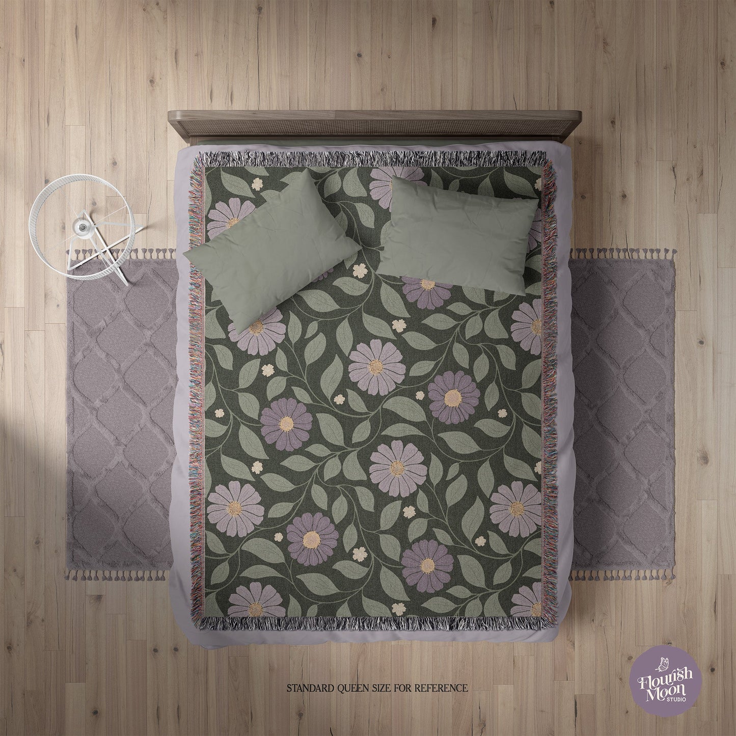 Whisper Song Floral Woven Blanket with hand - drawn artwork - Flourish Moon Studio