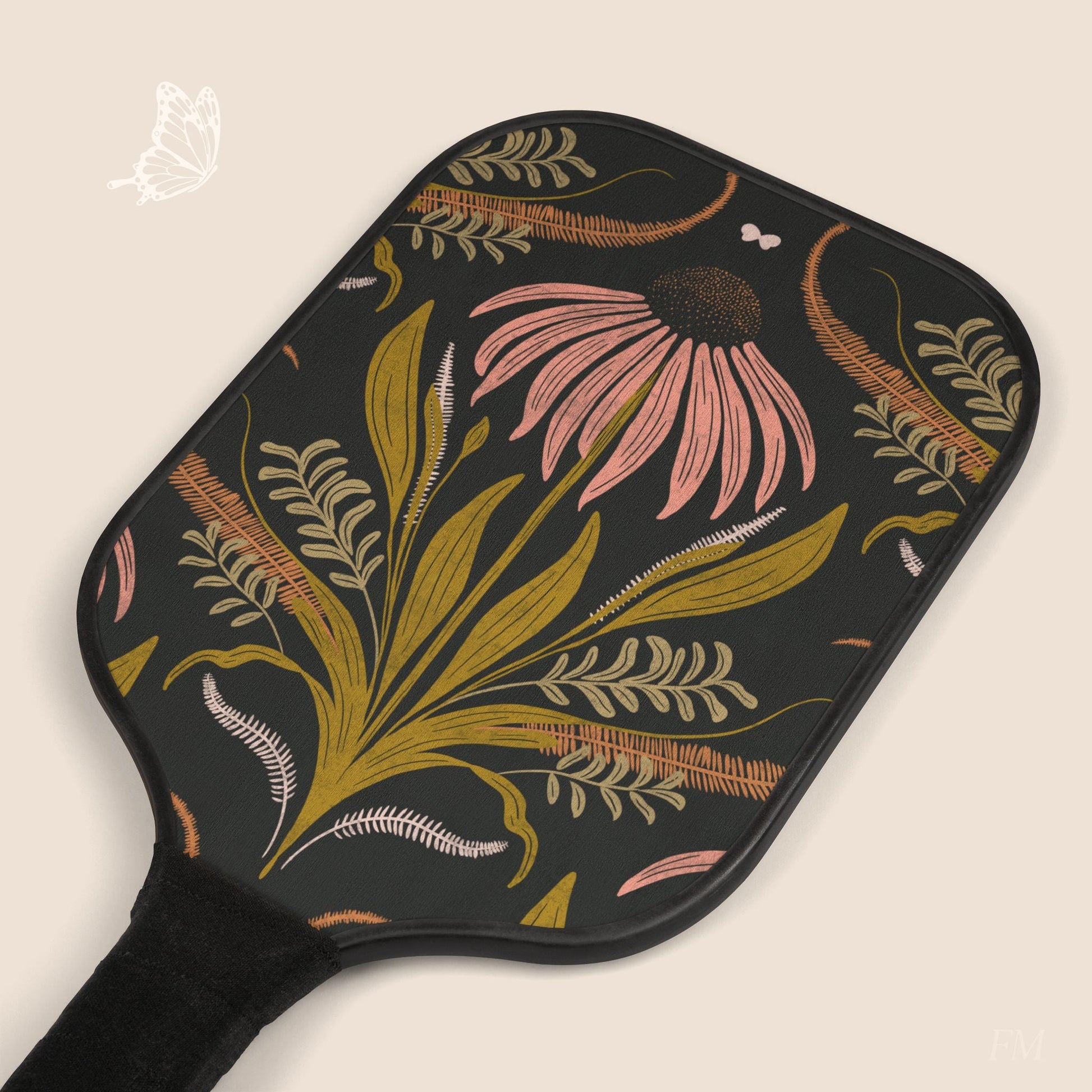 Wildflower Emberglow Floral Pickleball Paddles Set with hand drawn artwork - Flourish Moon Studio