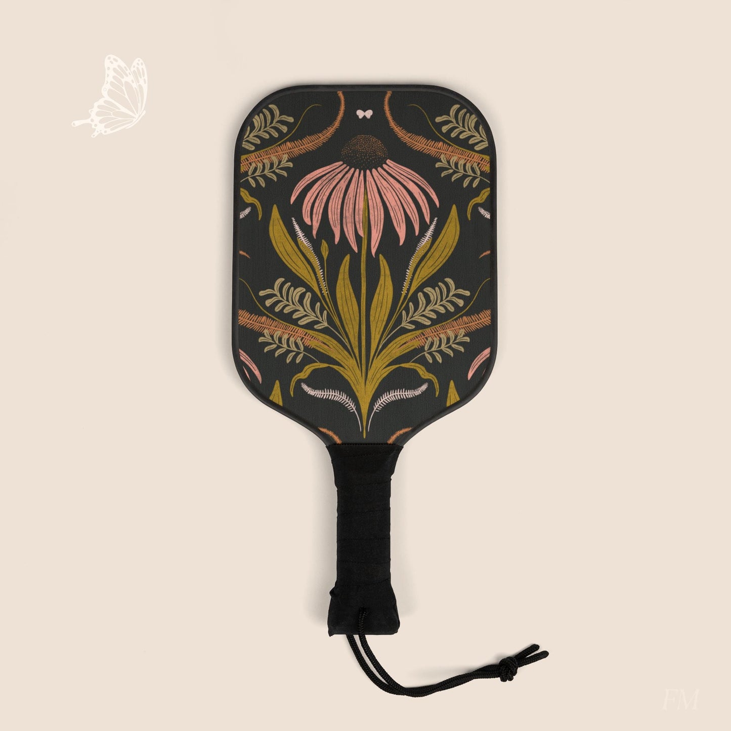 Wildflower Emberglow Floral Pickleball Paddles Set with hand drawn artwork - Flourish Moon Studio
