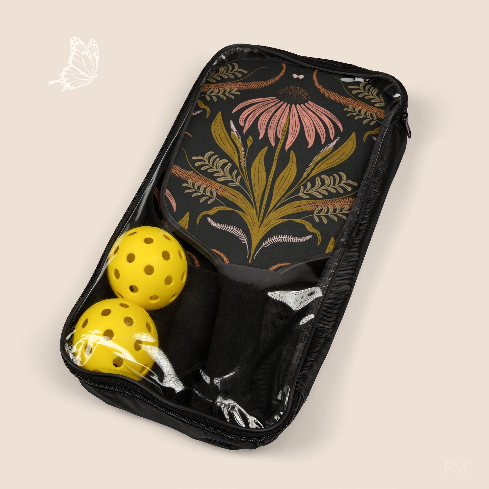 Wildflower Emberglow Floral Pickleball Paddles Set with hand drawn artwork - Flourish Moon Studio