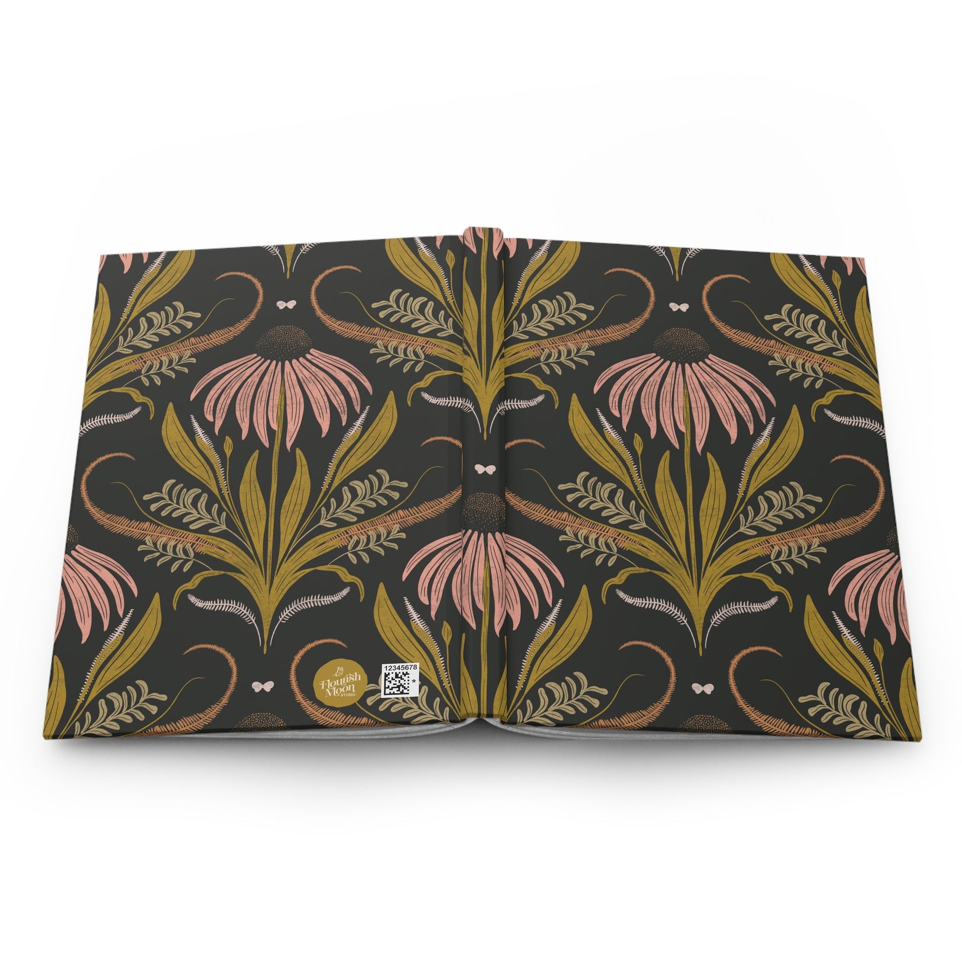 Wildflower Emberglow Hardcover Journal with hand - drawn artwork - Flourish Moon Studio