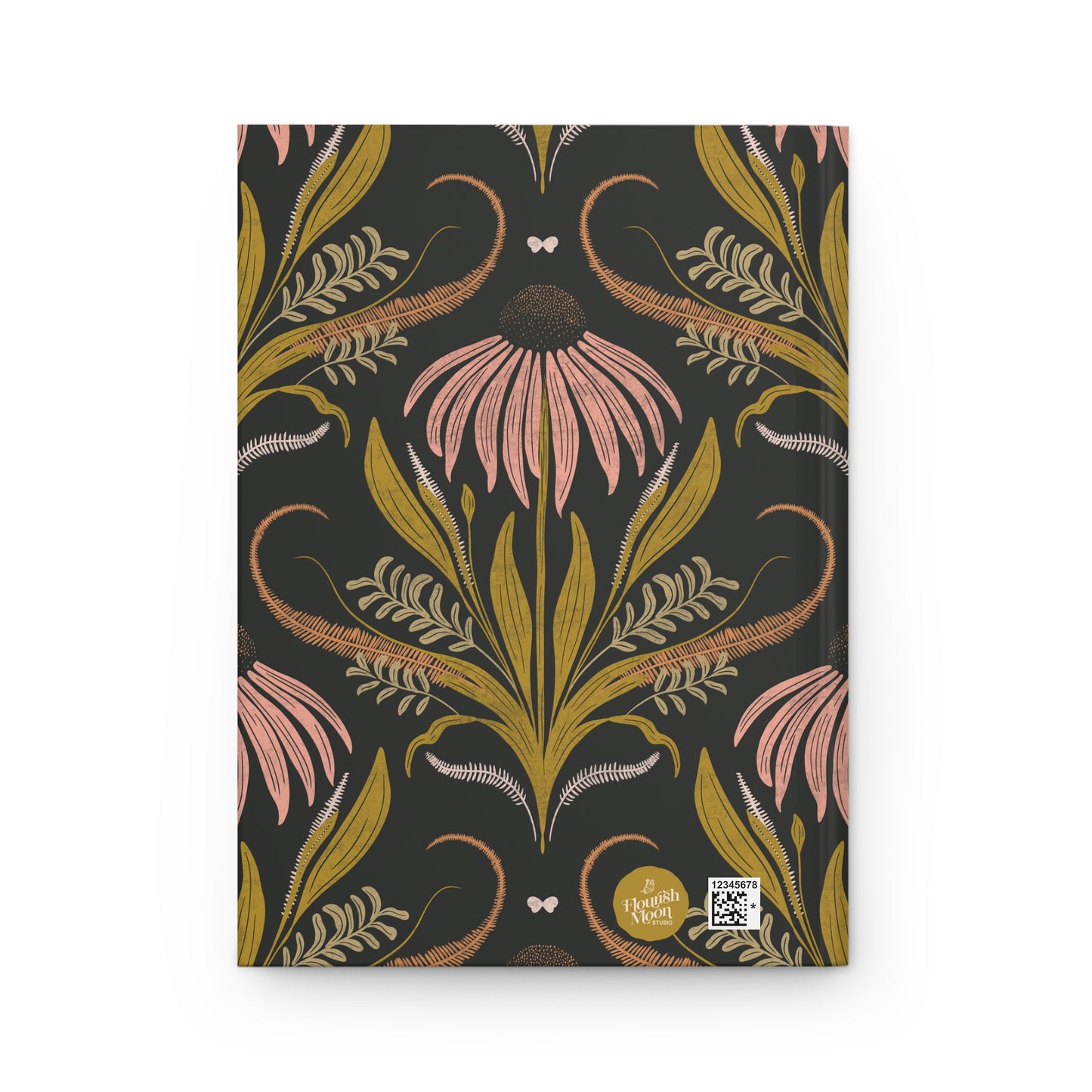 Journal with floral design on a black background