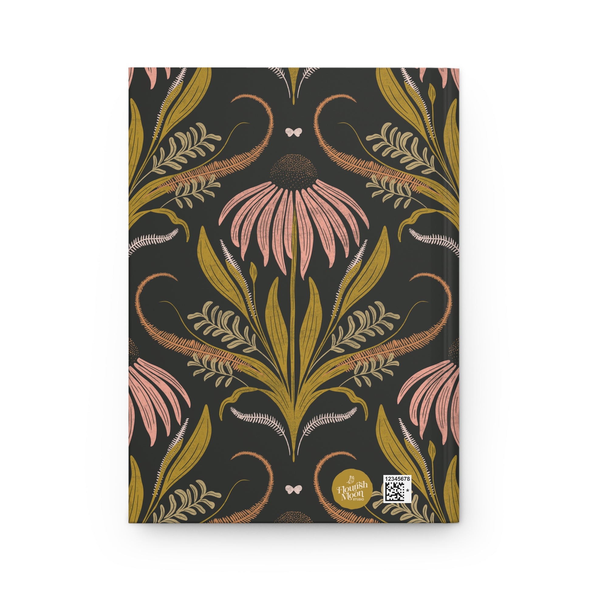 Journal with floral design on a black background