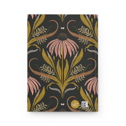 Journal with floral design on a black background