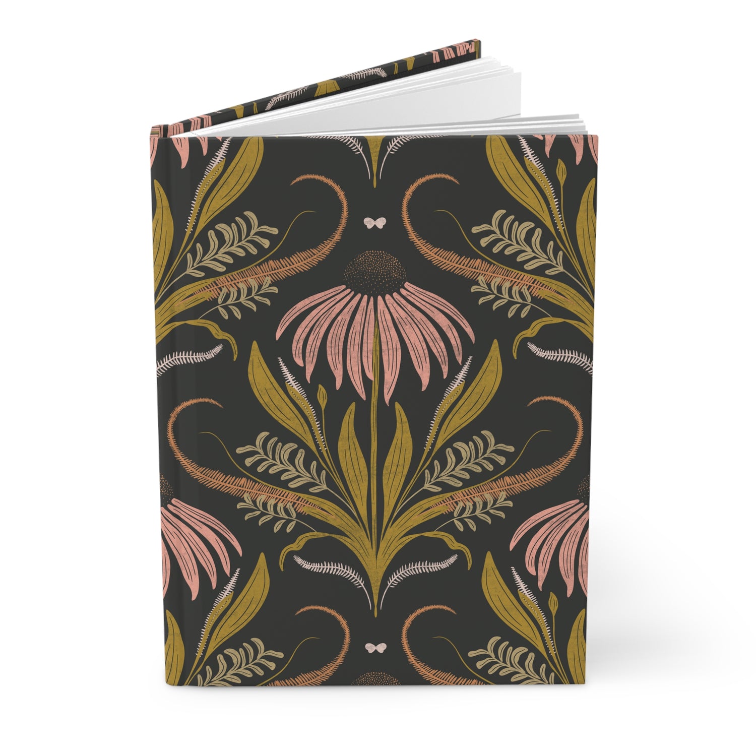 Journal with floral design on a black background