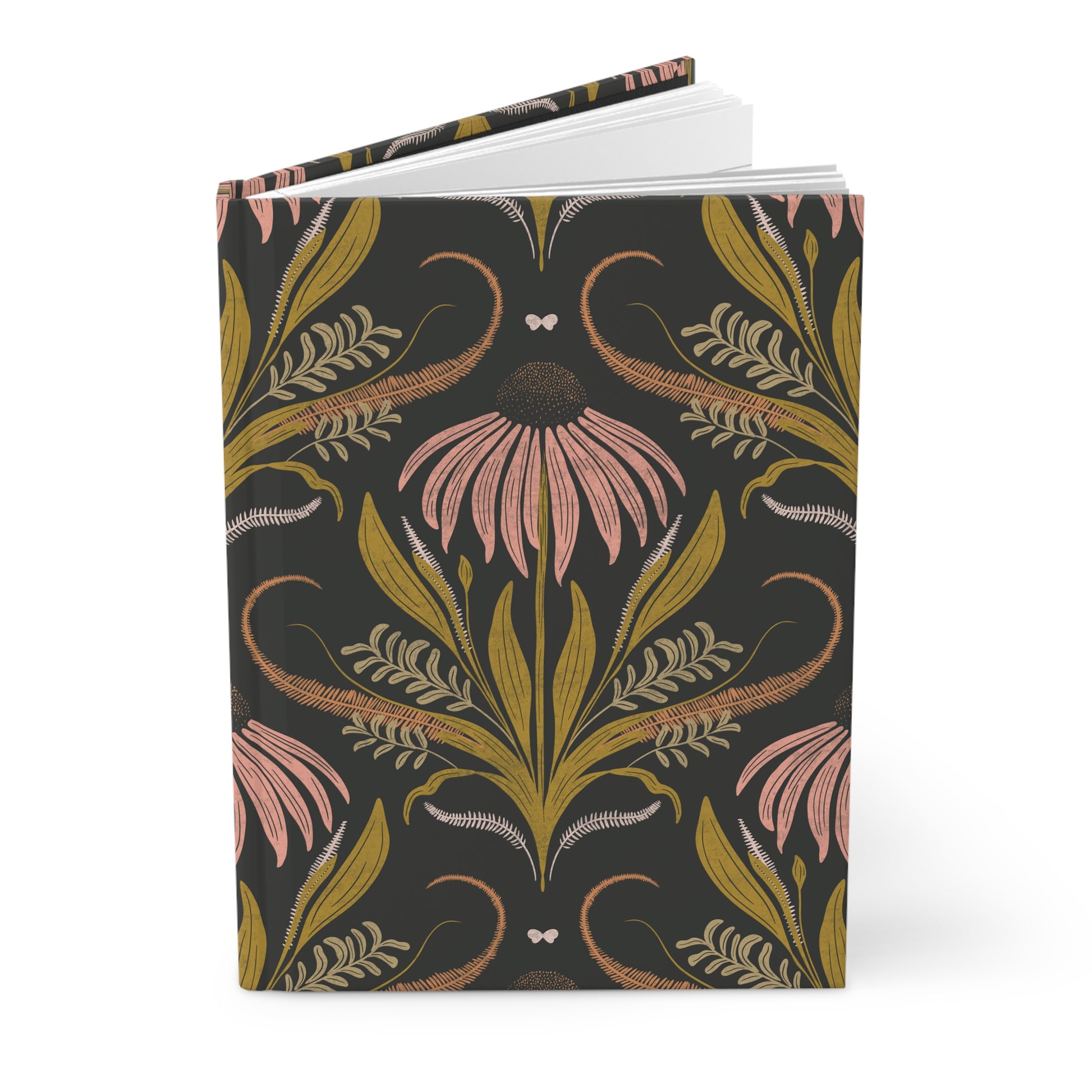 Journal with floral design on a black background