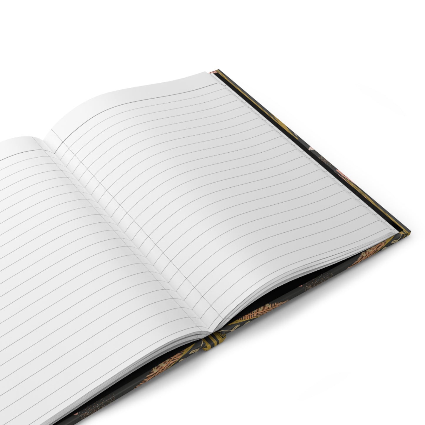 Open notebook with lined pages on a white background