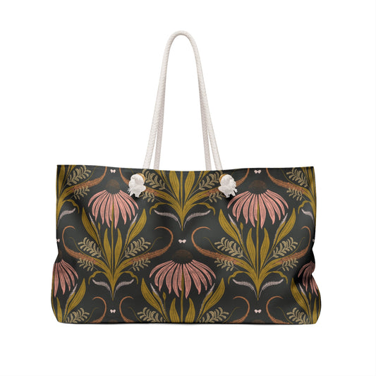 Wildflower Emberglow Weekender Bag with hand - drawn artwork - Flourish Moon Studio