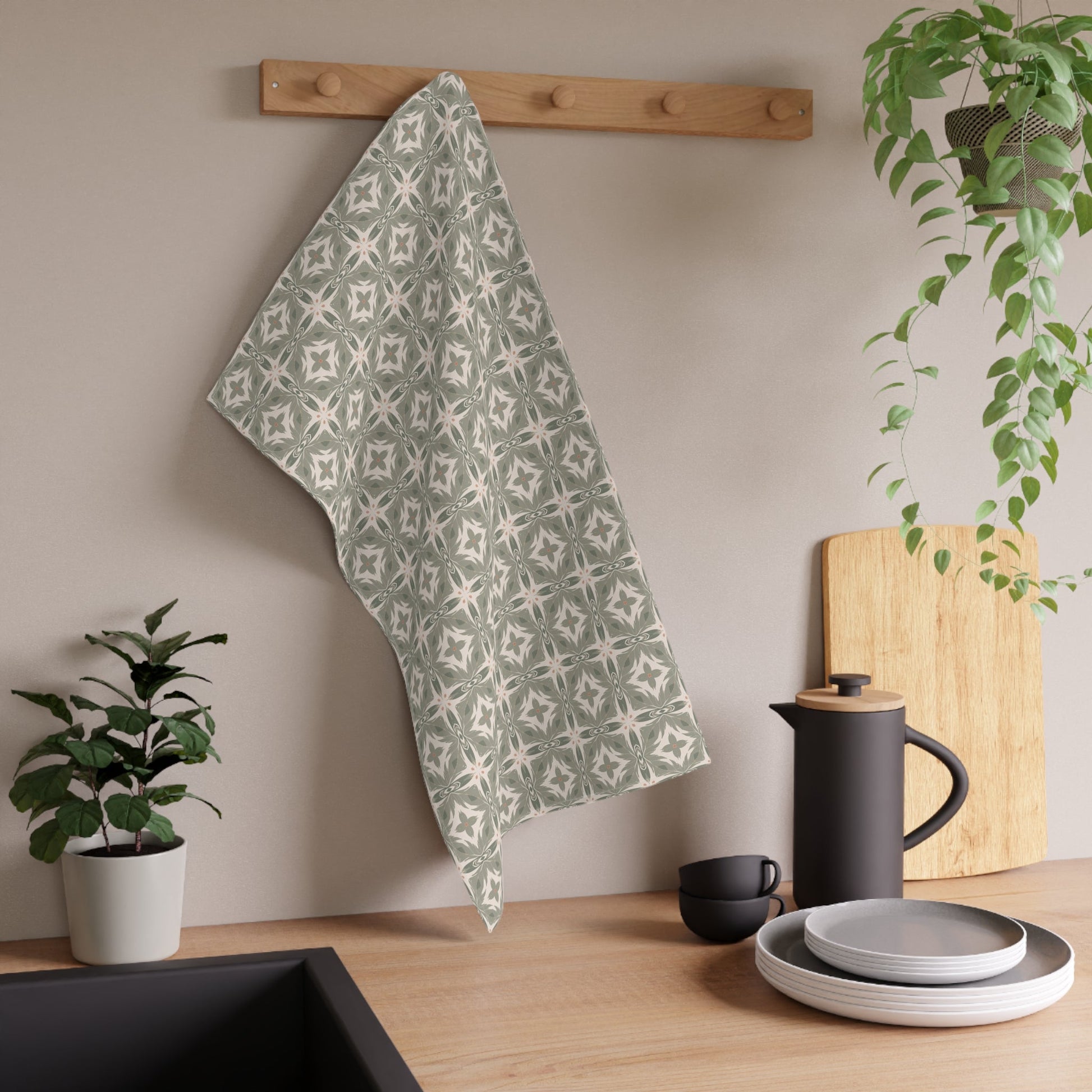 Woodland Crest Tea Towel with hand - drawn artwork - Flourish Moon Studio